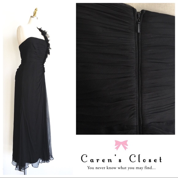 Reserved Tadashi Black Silk One Shoulder Gown - Picture 5 of 8